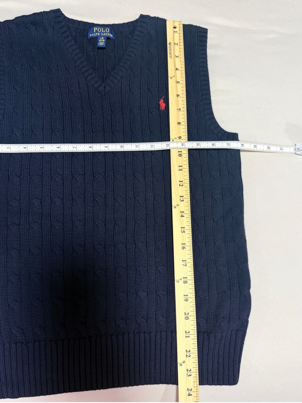 Polo by Ralph Lauren Navy Cable-Knit V-Neck Sweater Vest with Red Pony - Picture 3 of 6